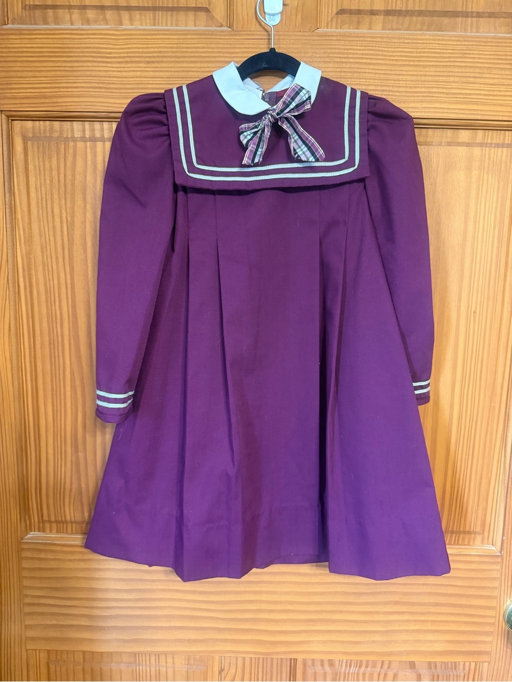 Girls' Sailor Collar Dress with Bow - Deep Plum Size 5/6